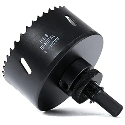 Abbildung von Lochsäge 102mm, Schnellarbeitsstahl HSS M42 Bi Metall Lochsäge, Lochfräser mit Sechskant Schaft und Bohrer für Holz, Trockenbau Metallblech 1 Stück Schwarz
