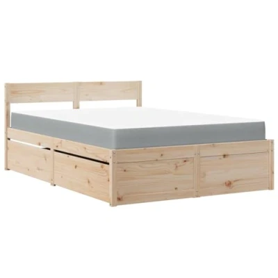 Abbildung von vidaXL Bett, Bettgestell mit Schubladen Taschenfederkernmatratze, Holzbett für Schlafzimmer, Doppelbett, 120x200cm Massivholz Kiefer