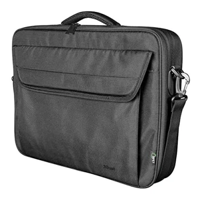 Abbildung von Trust Atlanta Laptop Ökotasche aus Recyceltem Material bis 15,6 Zoll, Nachhaltige Tasche mit Schultergurt und Taschen zur Aufbewahrung, für Reisen, Business, Büro, Schule Schwarz