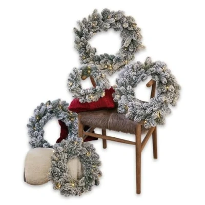 Abbildung von Loberon Kranz 5er Set Ellaria, unterschiedliche Größen, naturnahes Design, integrierte Lichterkette, festliches Wohnaccessoire, Weihnachtsdekoration, Weihnachten, Kunststoff, grün/weiß
