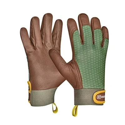 Abbildung von Gebol Vitis 1 Paar Größe XL (Gr 10) Gartenhandschuh aus Echtleder und Recycling Material Klettverschluss für sicheren Halt Herren grün, braun