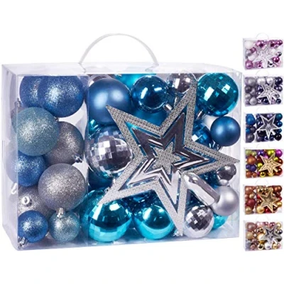Abbildung von BRUBAKER Weihnachtsbaumkugel 50 teiliges Weihnachtskugel Set mit Baumspitze, Christbaumschmuck aus Kunststoff, Weihnachtsdekoration edel und robust