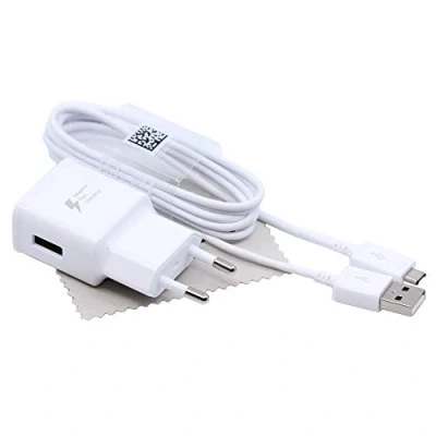 Abbildung von Ladegerät für Original Blitz Schnell Samsung 2A USB + 1,2m Daten Ladekabel Galaxy S6 Edge Plus (G928F) mit mungoo Displayputztuch