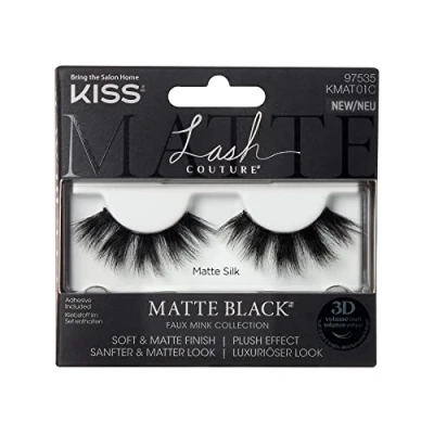 Abbildung von KISS Lash Couture matte Black Collection 1 Paar künstliche Wimpern, Silk, weiche und Faux Mink Lashes mit Flexi Wimpernband, inklusive Wimpernkleber