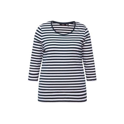 Abbildung von Ulla Popken Striped 3/4 Sleeve TEE Langarmshirt, Damen, Größe: 46/48, Navy blue
