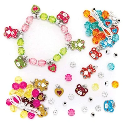 Abbildung von Baker Ross FE368 Bettelarmband Teddybär Bastelset 3er Pack, Perfekt für Mädchen zum basteln als Kinderschmuck, Kindergeburtstag