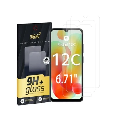 Abbildung von ONE&#039; UNO&#039;3 Units, Displayschutzfolie für XIAOMI REDMI 12 C (6,71&quot;), 9H gehärtetes Glas, vollständige Abdeckung mit gebogenen Kanten, extrem widerstandsfähig, transparent, kratzfest, Anti Fingerabdrü