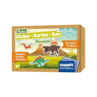Abbildung von Meine Sticker + Karten Box Dinosaurier: Mitnehmen, gestalten, verschenken (KARTOLINO Kinderspaßkarten: Sticker+Karten+Box)