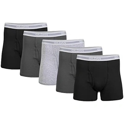 Abbildung von Gildan Herren Unterwäsche Boxershorts, Multipack Retroshorts, Schwarz/Anthrazit/Sportgrau (5er Pack, kürzere Länge), Large