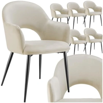 Abbildung von tectake® 6er Set Armlehnstuhl in Samtoptik, gepolsterte Esszimmerstühle, bis 120 kg belastbar, Stühle Esszimmer mit komfortabler Polsterung, Küchenstuhl, Esszimmerstuhl Stahlbeinen Creme