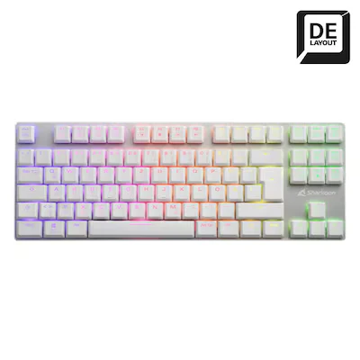 Abbildung von Sharkoon PureWriter RGB TKL Mechanische Low Profile Tastatur (RGB Beleuchtung, Blaue Schalter, Flache Tasten, Tenkeyless, Beleuchtungseffekte, abnehmbarem USB Kabel) weiß