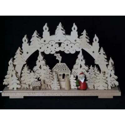 Abbildung von Rudolphs Schatzkiste Schwibbogen mit Kirche Wald und Beleuchtung BxHxT 50x35x7cm NEU Lichterbogen Fensterbogen Spitzbogen Erzgebirge Seiffen Weihnachten Licht Holz Dekoration