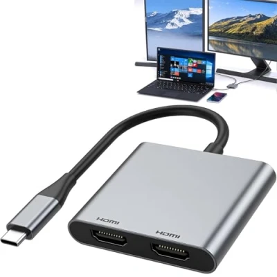 Abbildung von USB C zu Dual HDMI Adapter,Dual Monitore Adapter Hub mit 2 Docking Station 4K @60hz für Laptop HP Dell Surface Lenovo Thinkpad MacBook Pro Air und mehr