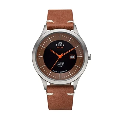 Abbildung von UMR Ruhla Quarzuhr Titan Solaruhr 95951 Saphirglas Lederband Braun 42 mm, Made in Germany