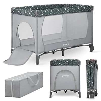 Abbildung von MoMi BELOVE Reisebett für Kinder bis 15 kg Körpergewicht, B65 x L125 H78 cm (faltbar 21 23 80 cm), Kinderreisebett mit Matratze, 2 Rädern, Transporttasche