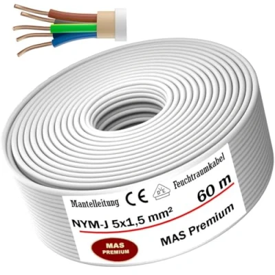 Abbildung von MAS Premium Feuchtraumkabel Stromkabel 5 200m Mantelleitung NYM J 3x1, 2,5 4 6 10 oder 5x1,5 16 Elektrokabel für Feste Verlegung (NYM mm², 60m)