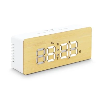 Abbildung von Metronic Mooov 477316, Modell Bamboo LED, Wecker aus Bambus, Datumsanzeige, Temperatur und Luftfeuchtigkeit