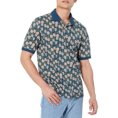 Abbildung von Amazon Essentials Herren Polohemd mit normaler Passform aus Baumwollpiqué (erhältlich in Big &amp; Tall), Blau Ananas, S
