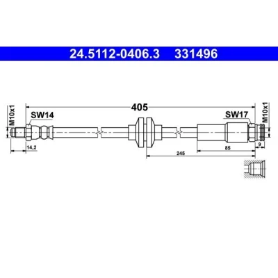Abbildung von ATE 24.5112 0406.3 Bremsschläuche 405 M10x1 FIAT: Doblo II Kasten / Kombi, OPEL: Combo D Kombi