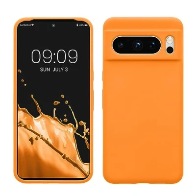 Abbildung von kwmobile Hülle kompatibel mit Google Pixel 8 Pro Silikon Handy Case Handyhülle weiche Oberfläche kabelloses Laden Fruity Orange