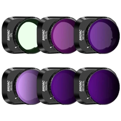 Abbildung von BRDRC Mini 4 Pro Filter Set, Zubehör, 6 Stück CPL, ND8/PL, ND16/PL, ND32/PL, ND64/PL, ND128/PL Neutraldichtefilter, kompatibel mit DJI Drohnenobjektiv Zubehör (Rahmen aus
