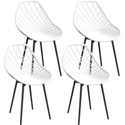 Abbildung von JIJIAN Esszimmerstühle 4er Set,stühle esszimmer mit Metall Stuhlbeine,Wohnzimmer stühle,Gebogene Rückenlehne,modern stühle,Für Esszimmer,küchenstühle,Schlafzimmer und Garten,weiß