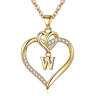 Abbildung von TINGN Halskette Damen Gold, Kette Herz Mädchen Gold mit Anhänger Buchstaben W Jahrestag Muttertag Geburtstag Geschenke für Frauen Mutter Schmuck