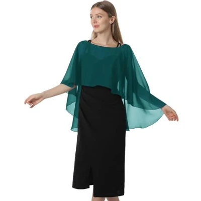 Abbildung von Hotshawl Capelets für Frauen Chiffon Cape Schals und Wraps Abendkleid Hochzeit Umhänge Cover Up, Blaugrün/Ein Hauch von Paradies (Trace of Paradise), Einheitsgröße