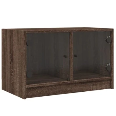 Abbildung von vidaXL TV Schrank mit Glastüren, Fernsehschrank Stauraum, Fernsehtisch für Wohnzimmer, Lowboard Möbel, Modern, Braun Eichen Optik Holzwerkstoff