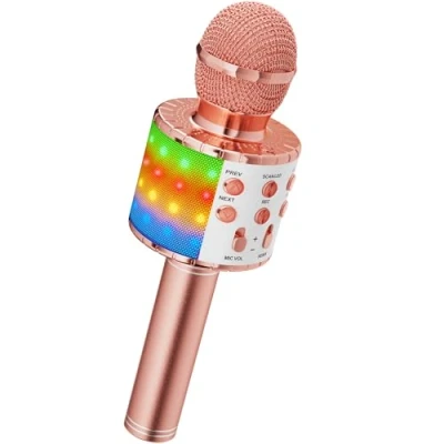 Abbildung von Magic Sing LED Karaoke Mikrofon Kinder, Drahtloses Bluetooth Spielzeug ab 3 12 Jahre Geschenk Mädchen KTV Lautsprecher mit Stimmenverzerrer, Heim Maschine für Android, iOS, PC(Roségold)