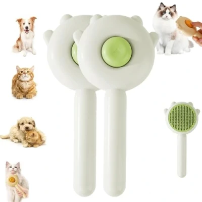 Abbildung von Self Cleaning Grooming Brush, Paw Cat Brush With Release Button, Pet Floating Hair Massage Comb, Easy Removes Tangles Loose for Short or Long Cats Dogs (Green*2pcs)