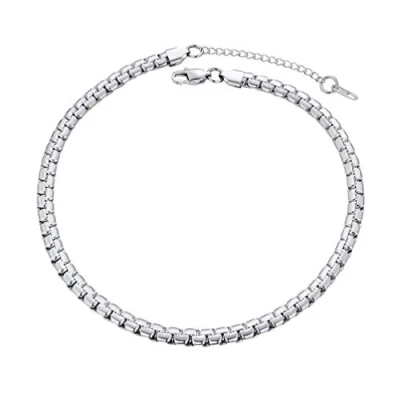 Abbildung von PROSTEEL Erbskette 6mm breit Herren Halskette Edelstahl platte Venezianierkette Gliederkette 55cm/22 Kettelänge Biker Punk Rock Schmuck für Männer Jungen, silber