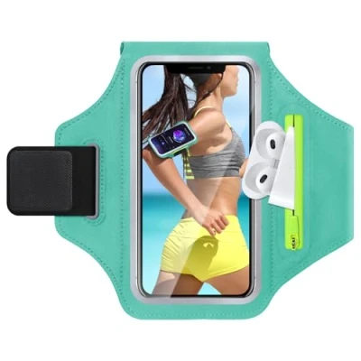 Abbildung von GlasFlength Sportarmband Handy Universal, Handytasche Joggen Mit Kopfhörer Tasche Handyhalterung Arm Running Armband für iPhone 15/14/13/12/11 Samsung Galaxy S24/S23/S22 Huawei Xiaomi (Blau)