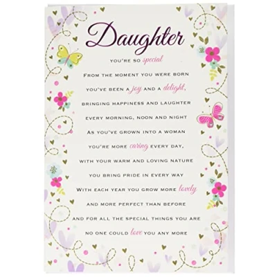 Abbildung von Heartfelt Wishes Sentimental Geburtstagskarte für Tochter Regal Publishing C80679, weiß, pfirsichfarben, beige, rosa, grün, 22,9 x 15,2 cm