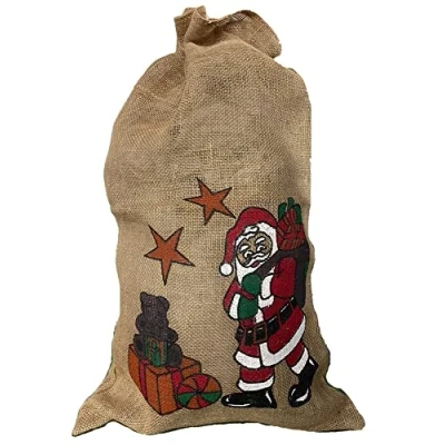 Abbildung von Riffelmacher 19411 Jute Sack mit Santa Motiv, Größe 50 x 80 cm, verschließbar, Geschenk, Tasche, Beutel, Verpackung, Weihnachten, Nikolaus