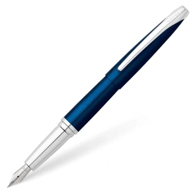 Abbildung von Cross ATX Füllfederhalter (F Feder, inkl. 2 schwarze Tintenpatronen &amp; Premium Geschenkbox) blau lack transluzent