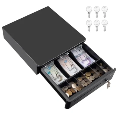 Abbildung von Tera Kasse Schubladenbox mit 3 Rechnungen 6 Münzkassette für POS System, herausnehmbares Münzfach, 12 V, RJ12 Schlüsselschloss, Medienslot Geschäfte, Geschäfte und Unternehmen, 330R