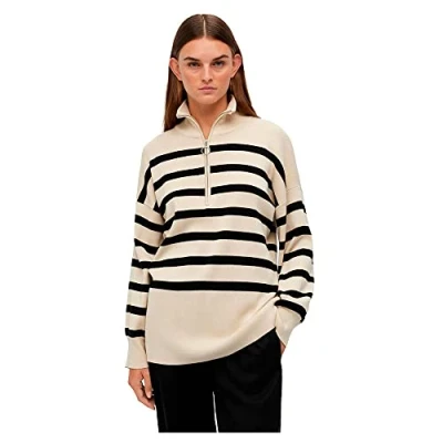 Abbildung von Object Objester L S ZIP NOOS Strickpullover, Damen, Größe: Medium, Sandshell/black