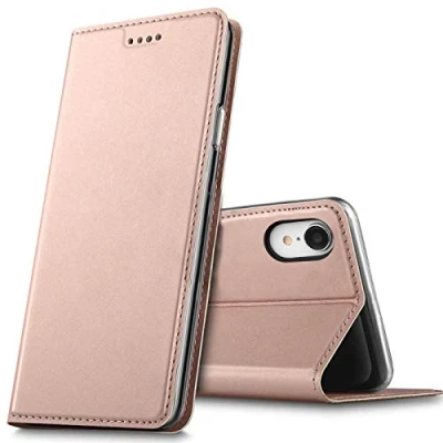 Abbildung von Verco Handyhülle für iPhone XR, Premium Handy Flip Cover Apple XR Hülle [integr. Magnet] Book Case PU Leder Tasche (6,1 Zoll), Rosegold