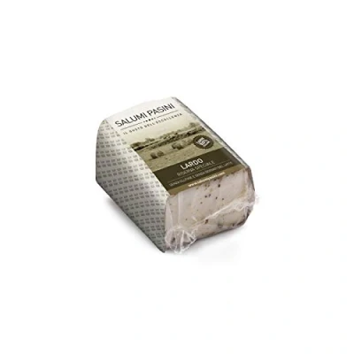 Abbildung von Lardo Speziato Salumi Pasini® Rückenspeck mit Gewürzen Tranche 300 gr Vakuumverpacktes Produkt Typisch italienisch