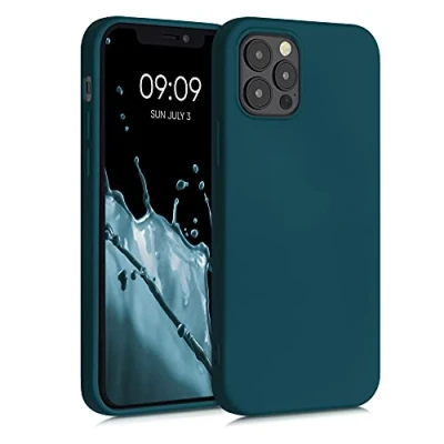 Abbildung von kwmobile Hülle kompatibel mit Apple iPhone 12 / Pro gummierte TPU Silikon Handyhülle Schutzhülle für kabelloses Laden Case in Petrol matt