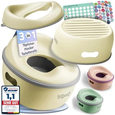 Abbildung von Valy&amp;Oli® 3in1 Töpfchen für Kinder Toilettensitz &amp; Hocker Ergonomisch, Bequem Vielseitig Leicht zu reinigen sicher Potty Tritthocker Ab 18 Monaten Beige