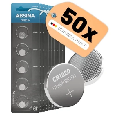 Abbildung von ABSINA CR1220 Knopfzelle 3V Lithium 10x 5er Pack Batterie CR 1220 auslaufsicher &amp; Lange Haltbarkeit 3 Volt für Autoschlüssel, Uhr UVM Batterien, Batterien