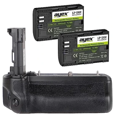Abbildung von ayex Batteriegriff für Canon EOS R5 R6 wie BG R10 + 2x LP E6N Akkus