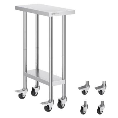Abbildung von VEVOR Arbeitstisch aus Edelstahl, Zubereitungstisch Rollbar, 3 einstellbaren Höhenstufen, robuster zur Lebensmittelzubereitung für gewerbliche Küchen und Restaurants, 610 x 350 954,6 mm