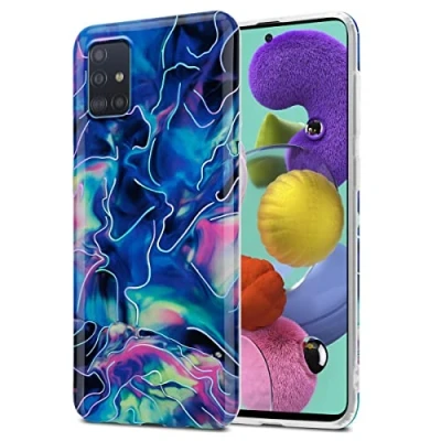 Abbildung von Cadorabo Hülle kompatibel mit Samsung Galaxy A51 4G / M40s Schutzhülle TPU Silikon Case Marmor Design Slim Kratzfest Weiche Gummi Rundumschutz für in Blau