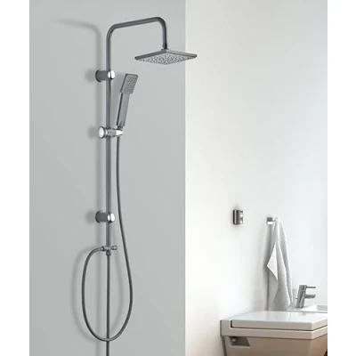 Abbildung von Vereg Duschsystem Fine Shower, 1 Strahlart(en), Duschsäule Überkopfbrause Set dunkelgrau mit Handbrause und Kopfbrause