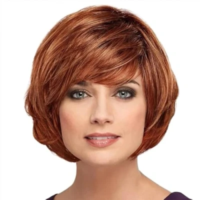 Abbildung von Perücke Kunsthaar Damen Perücke, kurz, gerade, Ombré Bob, mit Pony, Blond, Silber, Braun, Rot