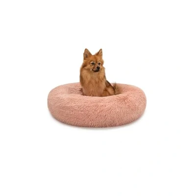 Abbildung von lionto Donutbett für Hunde und Katzen, Flauschiges Hundebett rund kleine große Heimtiere, Ø 60 cm, weiches Katzenbett aus kuscheligem Plüsch, Hundekissen mit extra Dicker Füllung, rosa