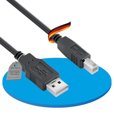 Abbildung von Sonero® USB 2.0 Kabel, aktives Verbindungskabel mit Signalverstärker, Druckerkabel, A Stecker auf B Stecker, 480 Mbit/s, 10,0 m, schwarz